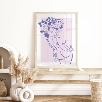 Poster Lichaamspositiviteit - Lijnkunst Bloemen 