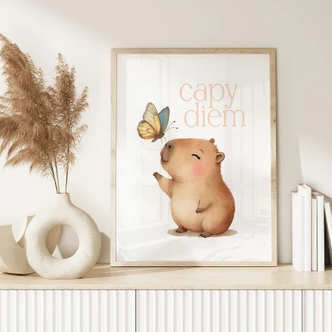 Poster per la stanza dei bambini - Capibara con farfalla - Capy Diem 