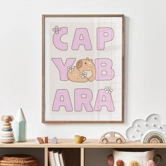 Kinderposter Capybara Typo Design mit Blüten Kinderposter Capybara Typo Design mit Blüten