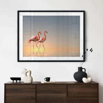 Poster Cseresnjes - Flamingos im Abendlicht 