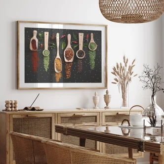 Poster Herbes et épices sur une cuillère en bois - Dingemans 