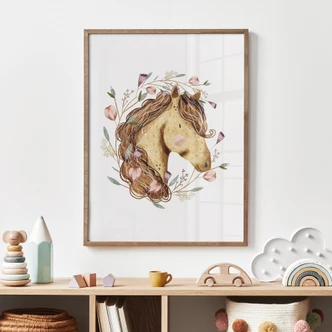 Poster met bloemenportret | Dierenkunst voor paardenliefhebbers 