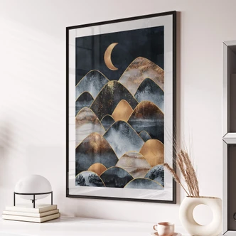 Poster Fredriksson - Berge im goldenen Mondlicht 