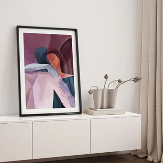 Poster Liefde - Abstracte omhelzing geliefden - Goed Blauw Poster Liefde - Abstracte omhelzing geliefden - Goed Blauw