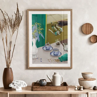 Poster tebjudning med blått porslin - Goed Blauw 