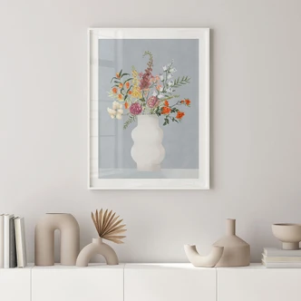 Bloemen Poster Fijn boeket op pastelblauw - Goed Blauw 
