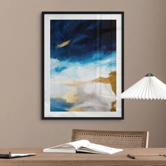 Poster Coup de pinceau bleu et or - Haniff 