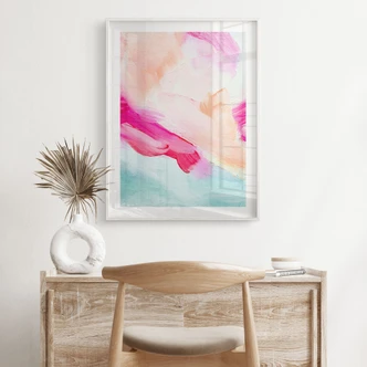 Poster Penseelstreken roze en turquoise - Haniff 