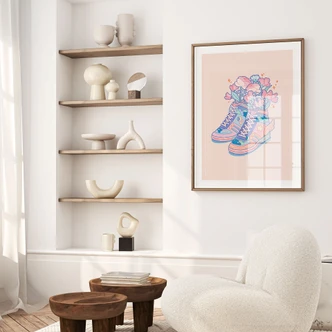 Poster pastel sneaker met bloemen Kawaii - Hashimoto 