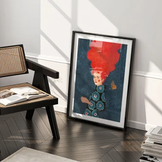 Poster vrouw in bloemenjurk met vlinder - Hülya Poster vrouw in bloemenjurk met vlinder - Hülya