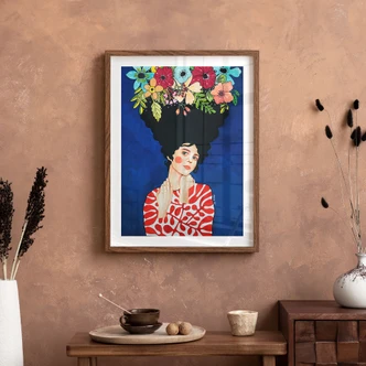 Poster vrouw met bloemen in haar haar - Hülya Poster vrouw met bloemen in haar haar - Hülya