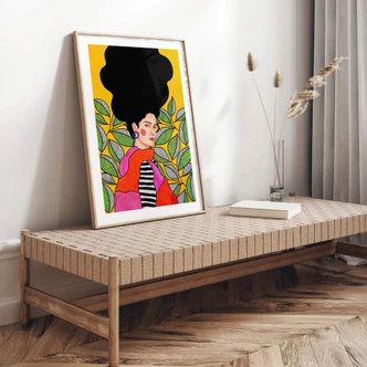 Poster Woman with green and white leaves - Hülya 