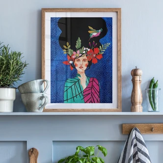 Poster Frau mit Kolibri in der Sternennacht - Hülya 