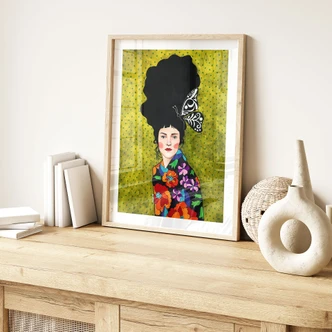 Poster vrouw met vlinder in haar haar - Hülya Poster vrouw met vlinder in haar haar - Hülya