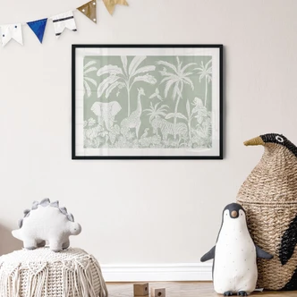 Póster animales de la jungla en verde tropical - Kikki Belle 