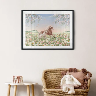 Plakat konie na kwiecistej łące - Kikki Belle 