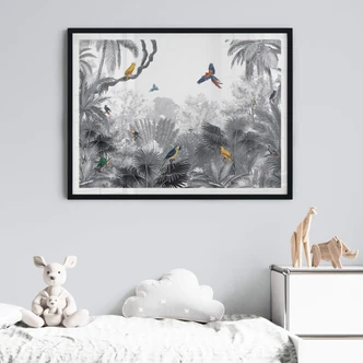 Poster Kikki Belle - Tropische Vogels in het zwart wit 