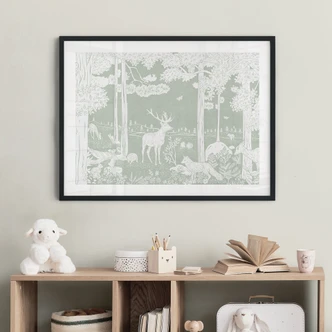 Póster Bosque idílico en verde - Oasis para animales salvajes - Kikki Belle 