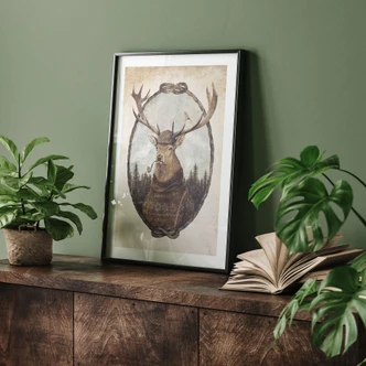 Poster vintage deer with pipe | animal portrait for the living room - Koubou 