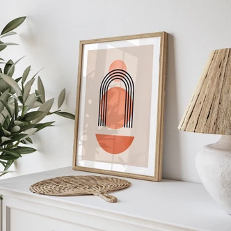 Plakat Abstrakt geometri i ferskenfarver - Kubistika Plakat Abstrakt geometri i ferskenfarver - Kubistika