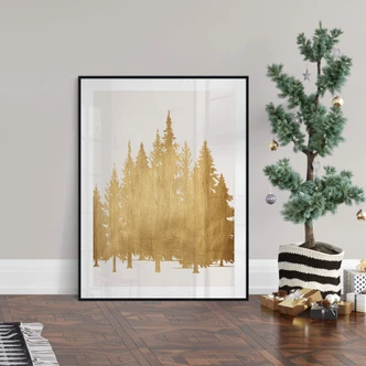 Poster Kubistika - Gouden Dennenbos - Kerstposter Poster Kubistika - Gouden Dennenbos - Kerstposter