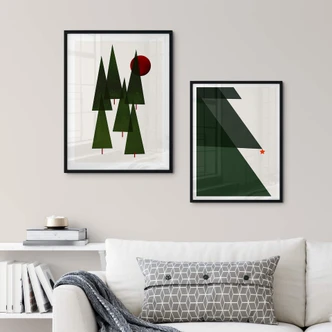 Poster Kubistika - Abstract Bos met Kerstbomen - Kerstposter 