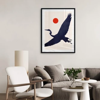 Plakat Kubistika - Trane med rød sol Plakat Kubistika - Trane med rød sol