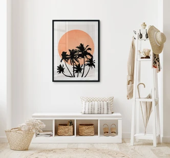 Plakat Palmer foran den orange sol - Kubistika Plakat Palmer foran den orange sol - Kubistika