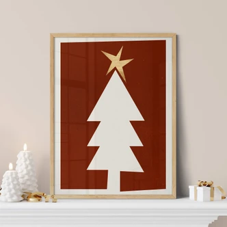 Poster Kubistika - Kerstboom met Gouden Ster - Kerstposter 