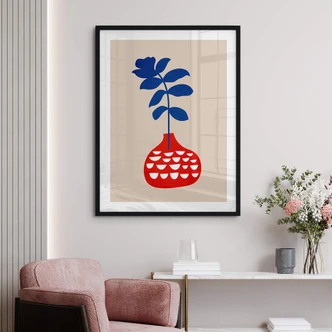 Plakat Kubistika - Vild blomst i rød vase Plakat Kubistika - Vild blomst i rød vase