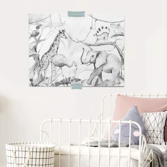 Poster Kvilis - Dierenvrienden in de Jungle zwart-wit 