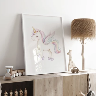 Poster Licorne magique avec des ailes | Créatures fabuleuses en pastel pour enfants Poster Licorne magique avec des ailes | Créatures fabuleuses en pastel pour enfants