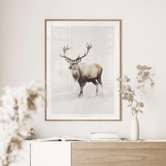 Póster motivo invernal para el salón - Ciervo en invierno blanco - Magnusson 