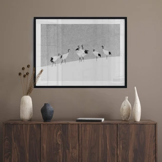 Poster Marchegiani - Kraanvogels in de Sneeuw Poster Marchegiani - Kraanvogels in de Sneeuw