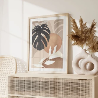 Botany Poster Boho Monstera Plant in Natural Tones - Melloi Art Prints 