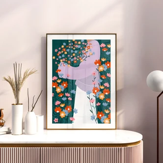 Poster Frau im bunten Blumengarten - Müller 