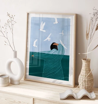 Poster Frau mit Möwen am Meer - Müller 