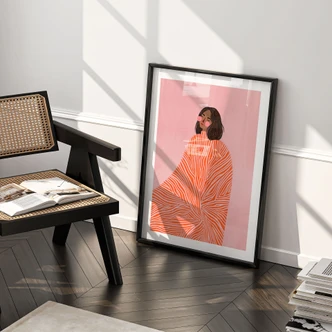 Poster kvinna med orange filt - Müller Poster kvinna med orange filt - Müller