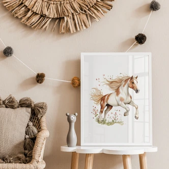 Poster Paardengalop op de bloemenweide | Dierenkunst voor kinderen 