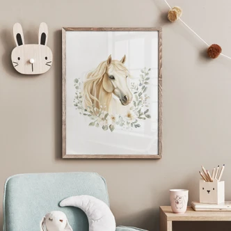 Poster paardenportret met eucalyptuskrans | paardenmotief voor kinderen 