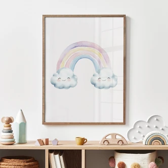 Poster voor kinderen - Regenboogmagie in pastelkleuren 