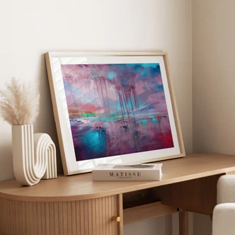 Poster Violette regen over blauwe nevel - Schmucker 