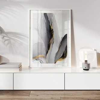 Poster Abstracte compositie in goud en grijs - Shelest 