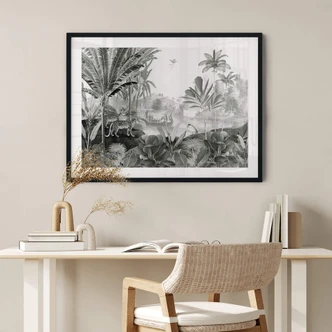 Poster Sir Edward - Landschap met Luipaarden zwart-wit Poster Sir Edward - Landschap met Luipaarden zwart-wit