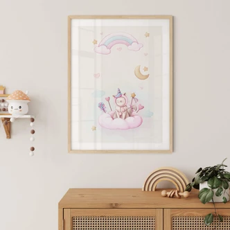 Poster Thai - Einhorn-Kätzchen auf der Zuckerwolke 