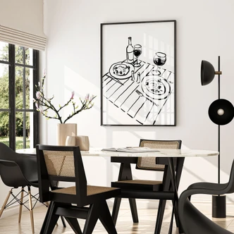 Poster Stilleven diner met wijn | Lijnkunst - Treechild Poster Stilleven diner met wijn | Lijnkunst - Treechild