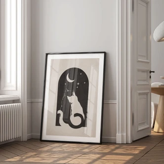 Poster Twee katten in het maanlicht - Tunaboylu 