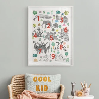 Barnposter med illustration av djurparksdjur med siffror - Walentynowicz 