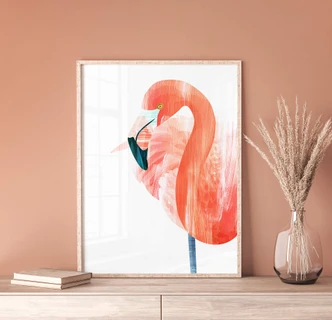 Poster Goed Blauw - Pink Flamingo 