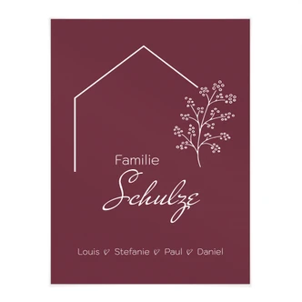 Personalisierbares Poster Familie Haus - weinrot 